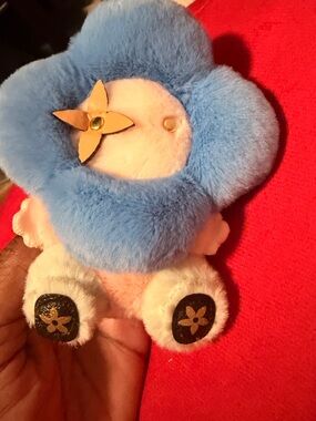 Plush Flower Key & Card Holder - Blue and Cream